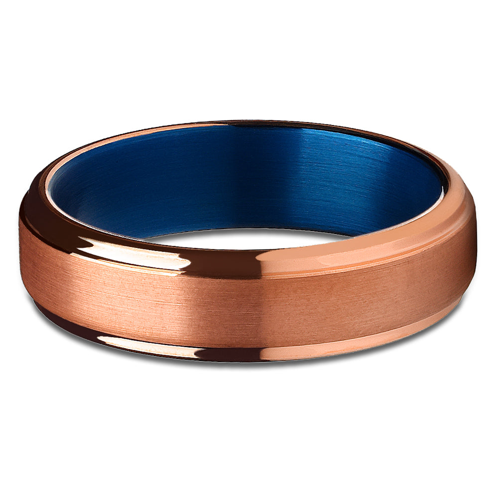 6mm Rose Gold Tungsten Wedding Ring Blue Wedding Ring Tungsten Ring