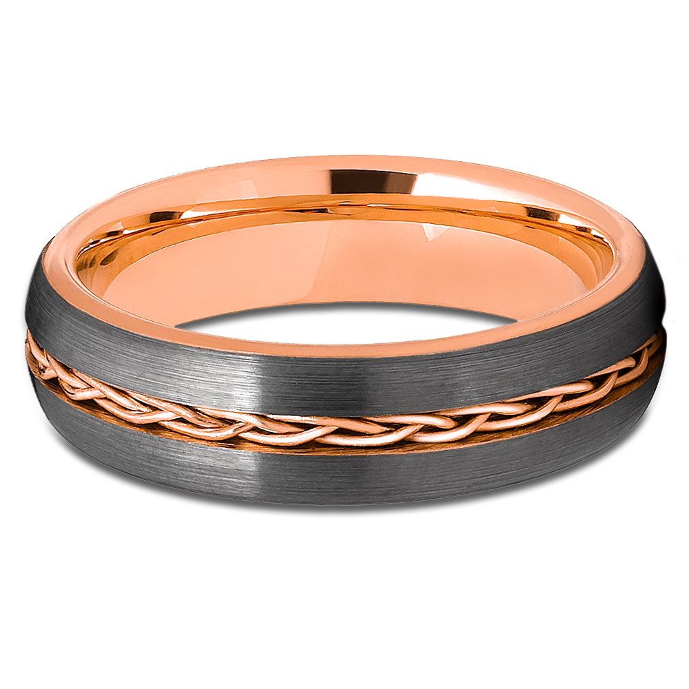 6mm Braid Wedding Ring Tungsten Wedding Ring Rose Gold Ring