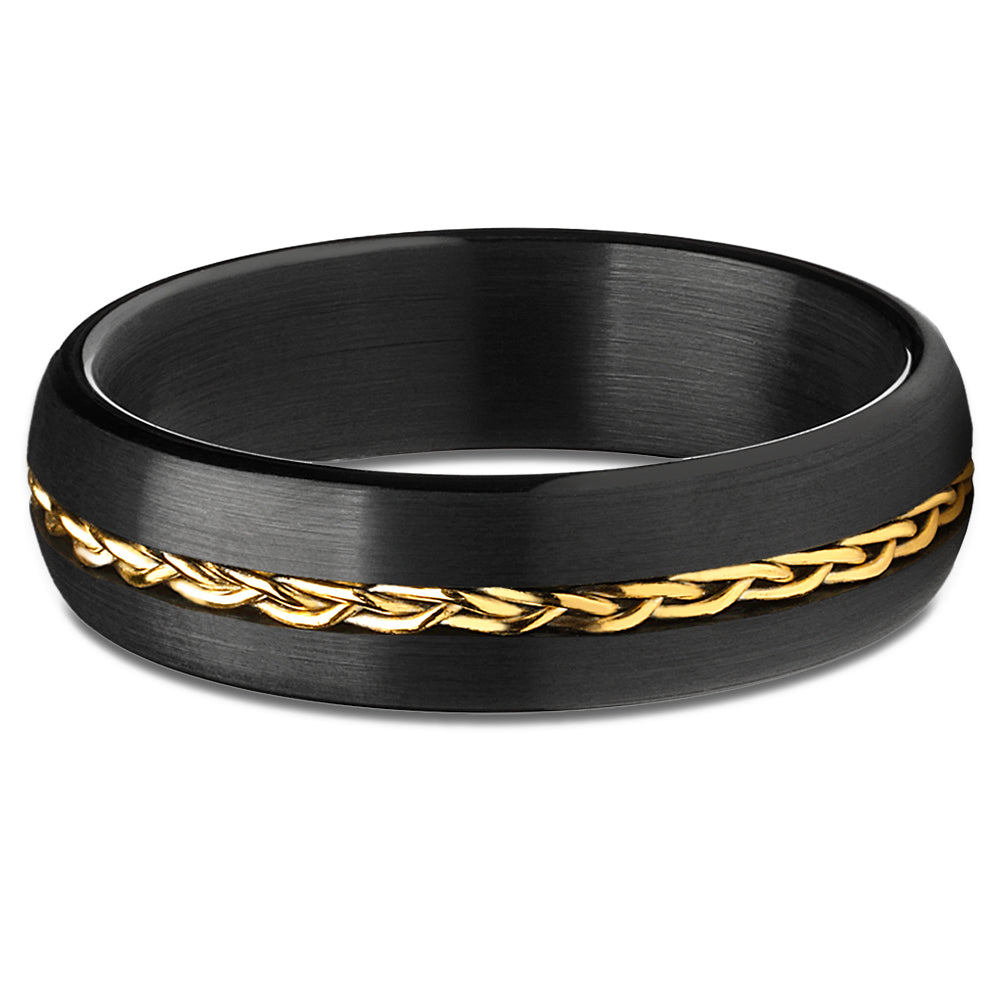 6mm Black Tungsten Ring Braid Wedding Ring 6mm Wedding Ring Black Tungsten