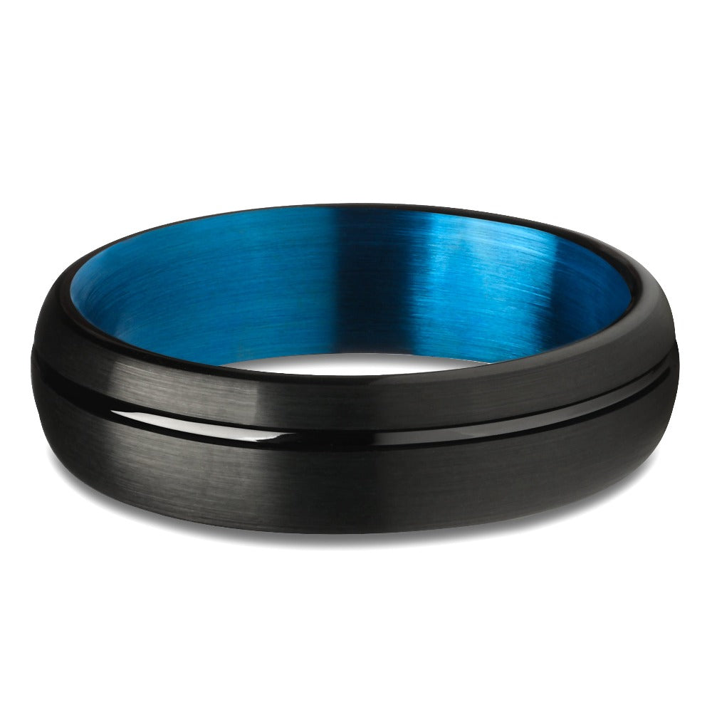 6mm Black Tungsten Ring Matte Finish Ring Blue Wedding Ring Tungsten Carbide Ring