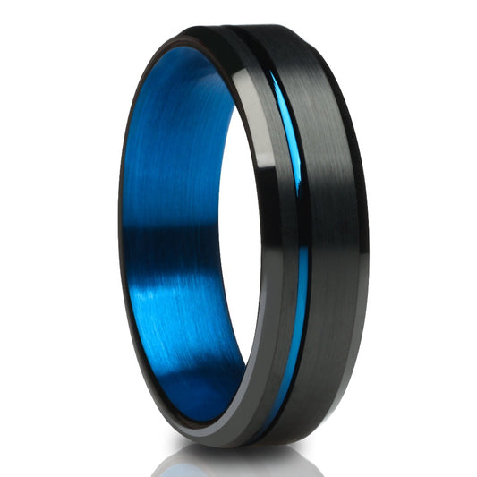 6mm Blue Tungsten Wedding Ring Black Tungsten Ring Tungsten Ring Engagement Ring