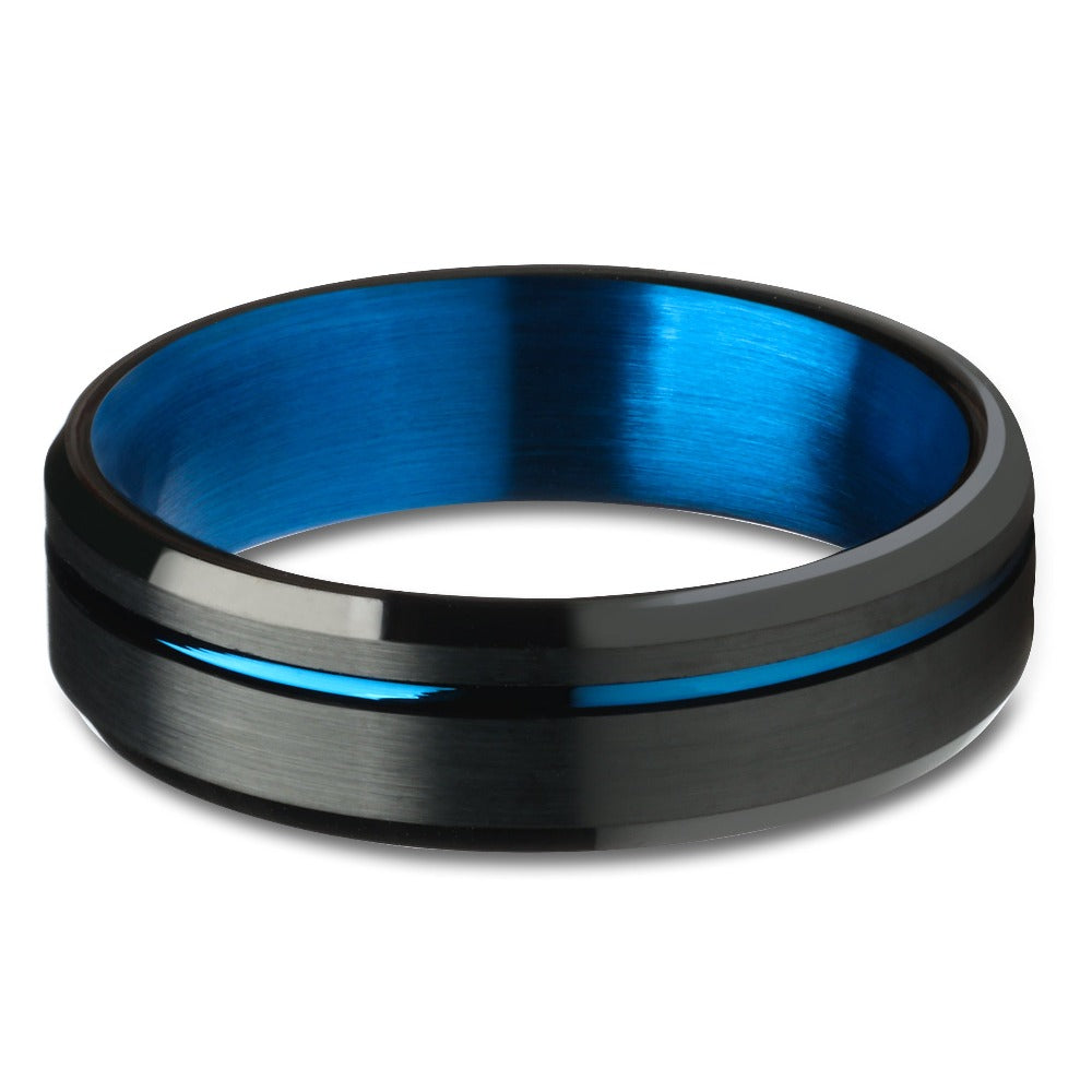 6mm Blue Tungsten Wedding Ring Black Tungsten Ring Tungsten Ring Engagement Ring