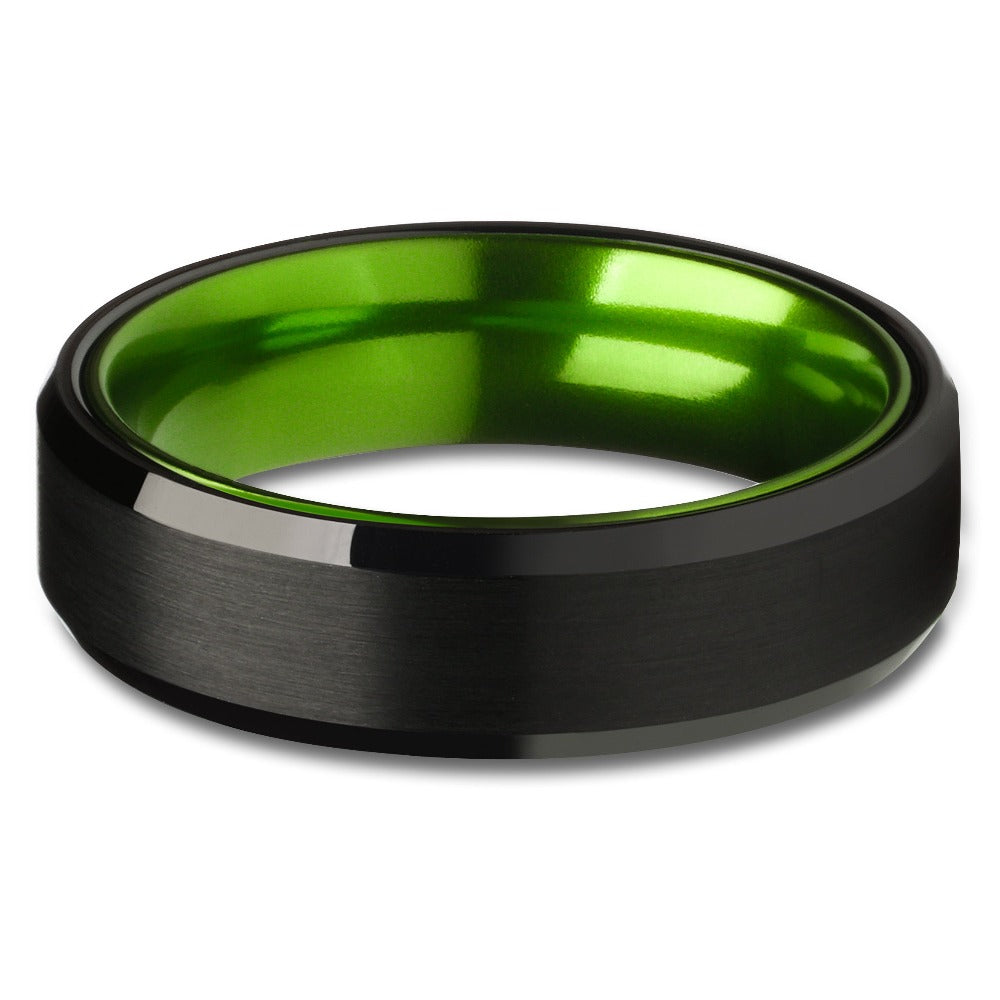 6mm Green Tungsten Ring Engagement Ring Black Tungsten Ring Anniversary