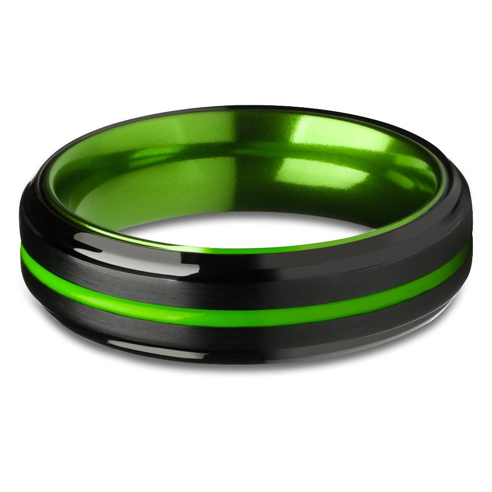6mm Green Tungsten Ring Engagement Ring Black Wedding Ring Tungsten Ring