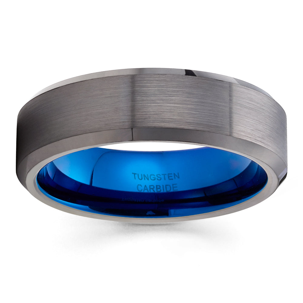 6mm Gunmetal Tungsten Ring Engagement Rin Blue Wedding Ring