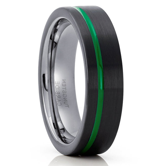 6mm Gunmetal Wedding Ring Black Tungsten Ring 6mm Tungsten Ring Green