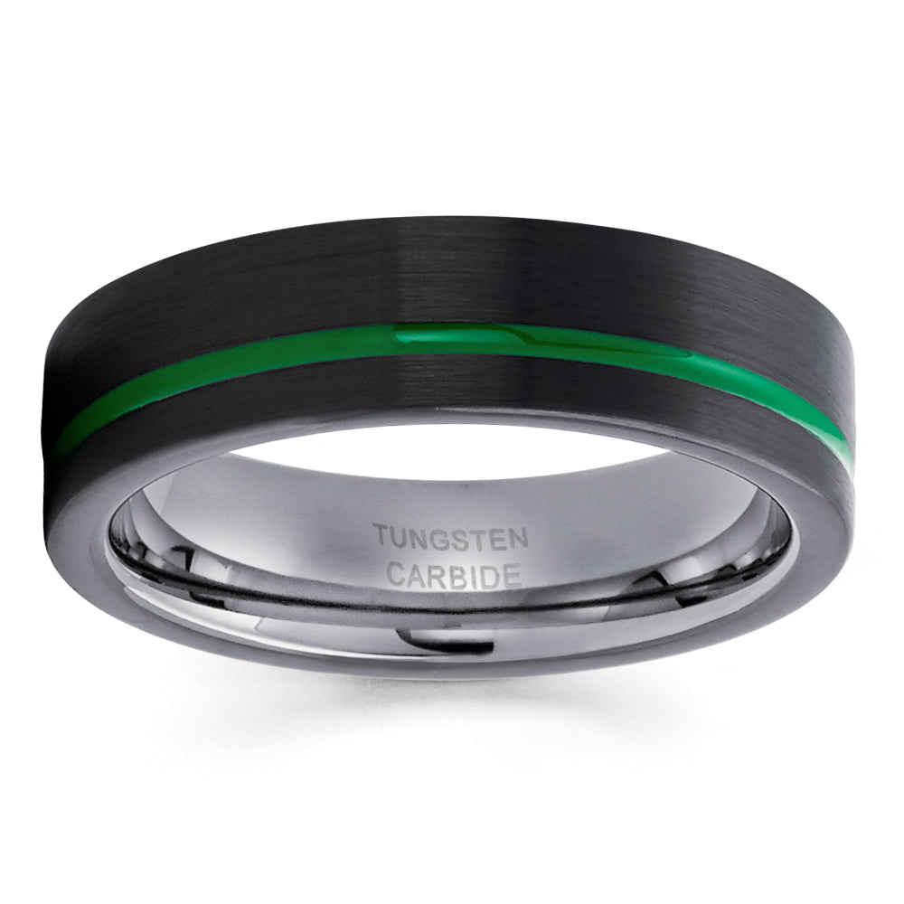 6mm Gunmetal Wedding Ring Black Tungsten Ring 6mm Tungsten Ring Green