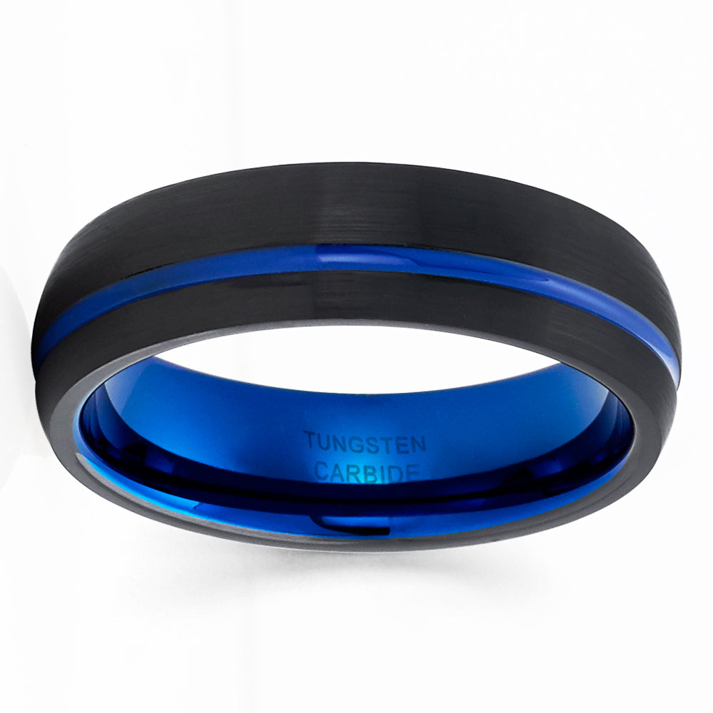 6mm Blue Wedding Ring Tungsten Carbide Ring Engagement Ring Black Wedding Ring