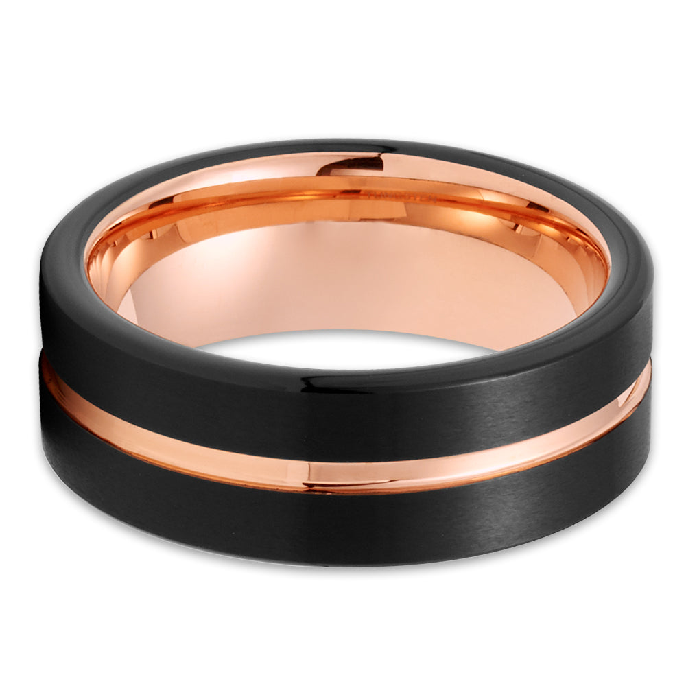 6mm Rose Gold Wedding Ring Black Tungsten Ring Anniversary Ring Brush