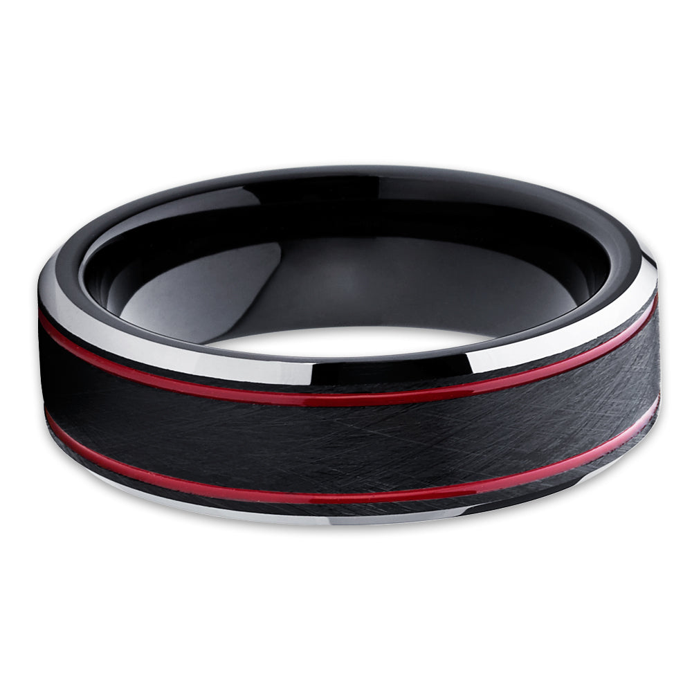 6mm Black Tungsten Ring Red Tungsten Ring Engagement Ring Anniversary Ring