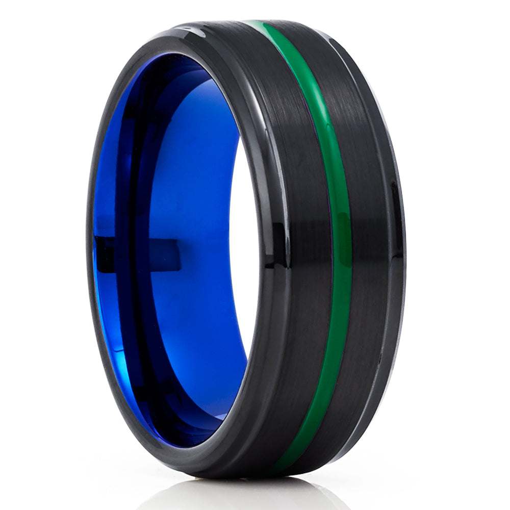 Blue Tungsten Wedding Ring Green Tungsten Ring Engagement Ring 6mm