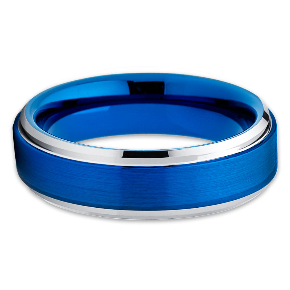 6mm Blue Tungsten Ring Tungsten Wedding Band Tungsten Carbide Ring Silver