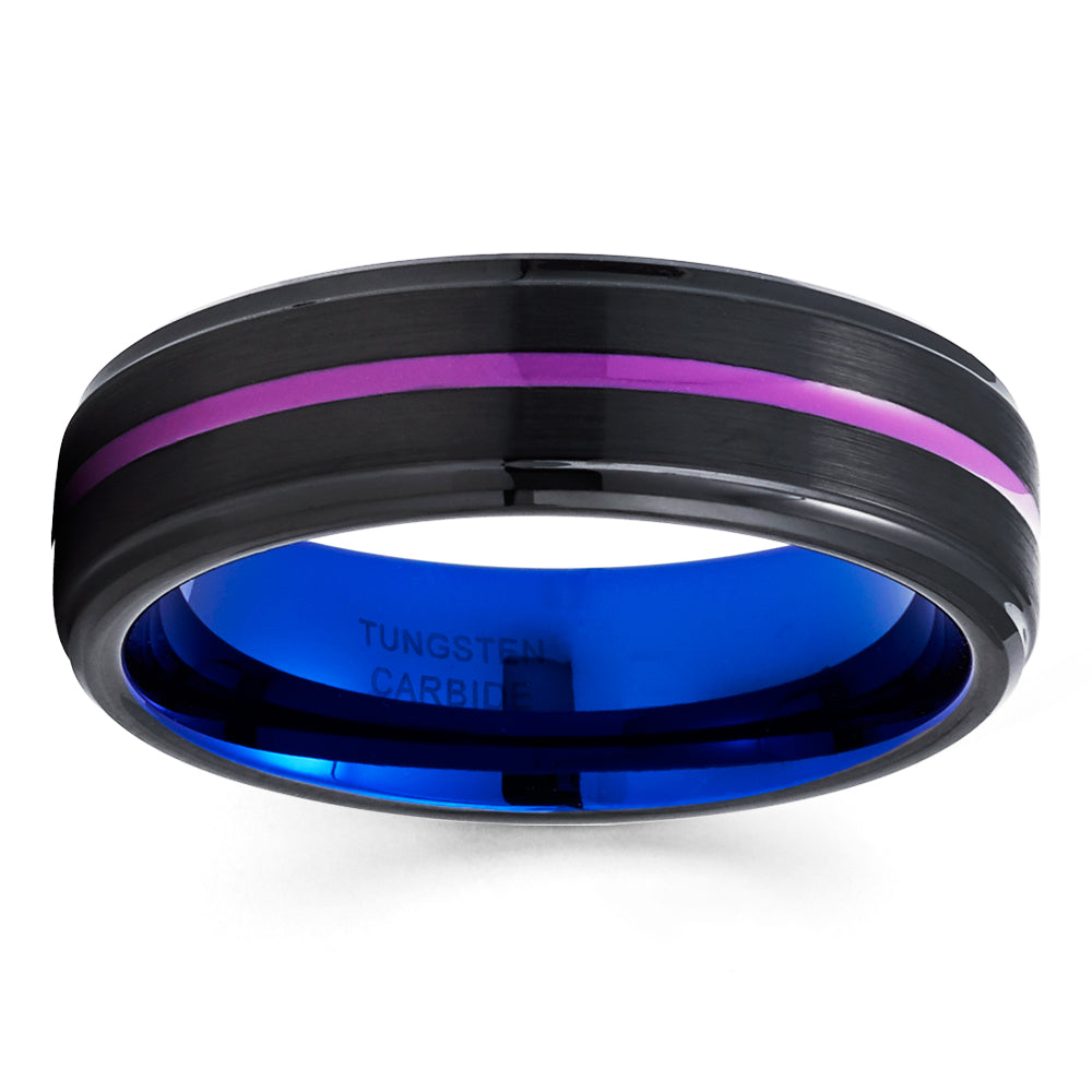 6mm Purple Wedding Ring Black Tungsten Ring Engagement Ring Anniversary