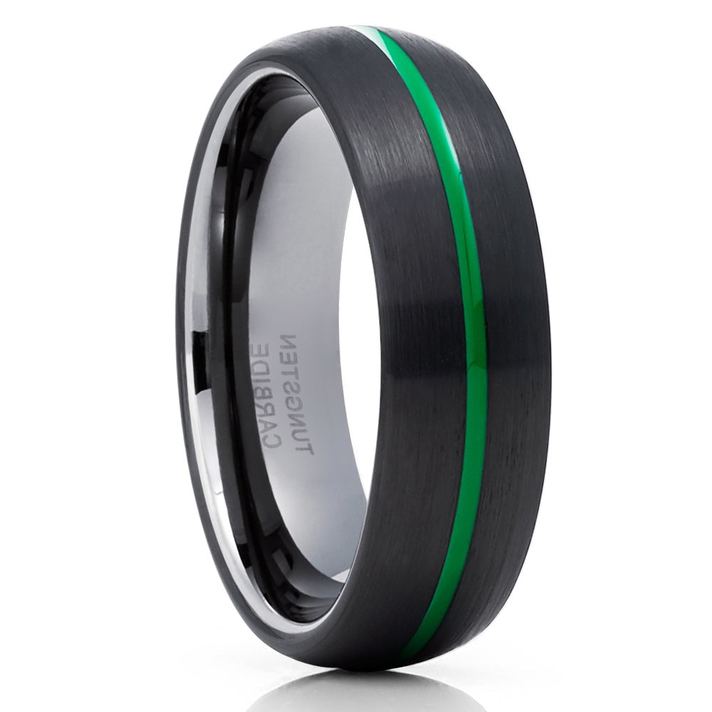 6mm Black Wedding Ring Green Tungsten Ring Green Tungsten Ring Engagement Ring