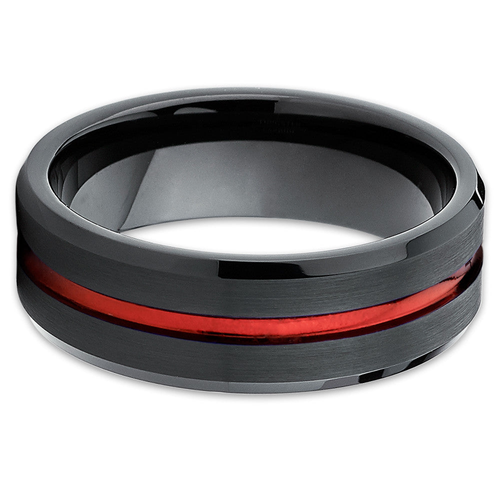 6mm Red Tungsten Wedding Ring Black Tungsten Ring Engagement Ring Brush