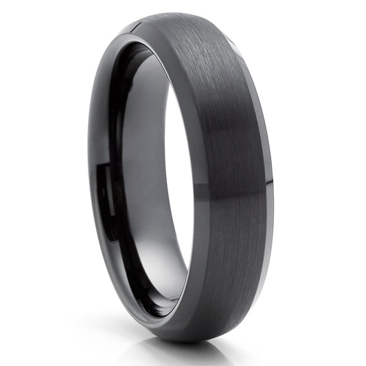 6mm Wedding Ring Black Tungsten Ring Dome Ring Tungsten Carbide Ring Black RinG