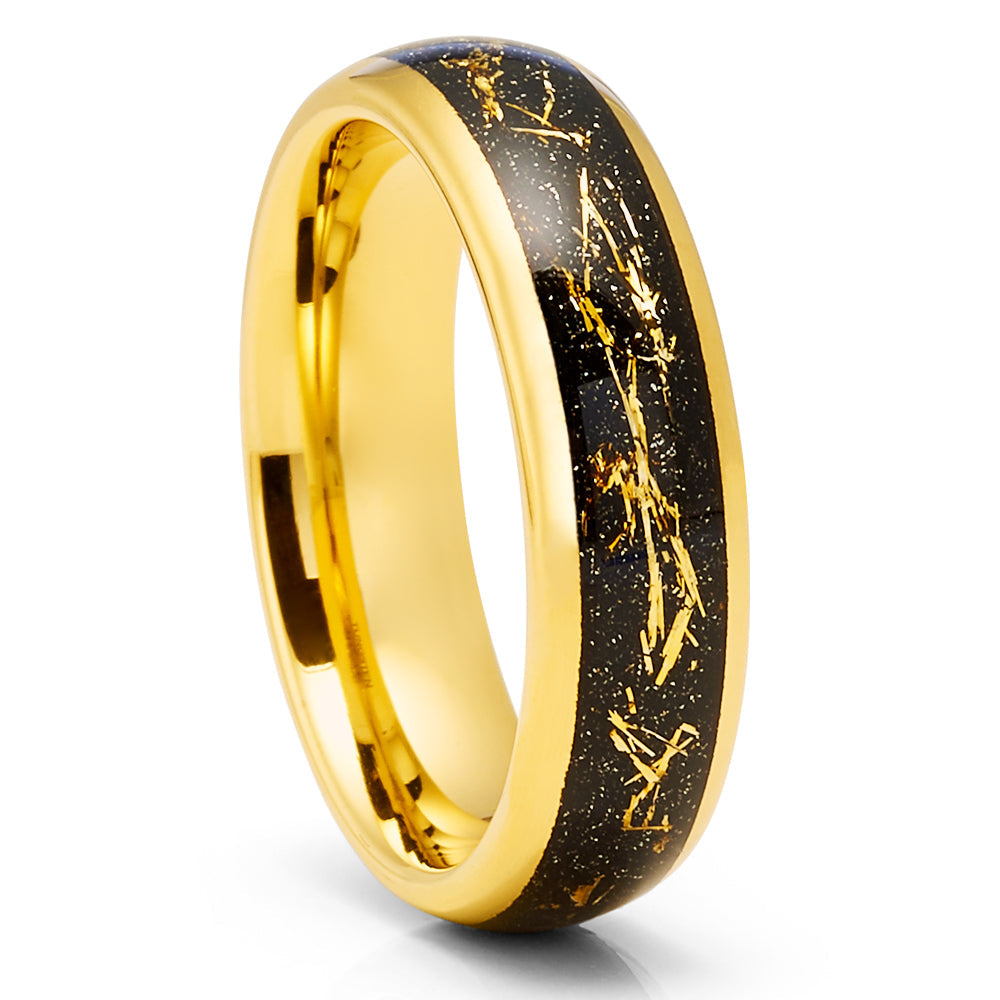 6mm Meteorite Wedding Ring Yellow Gold Tungsten Ring Tungsten Ring Engagement