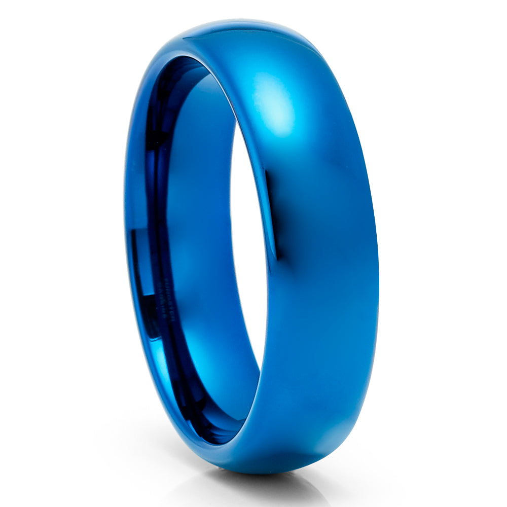 6mm Blue Tungsten Wedding Ring Dome Wedding Ring Blue Wedding Band
