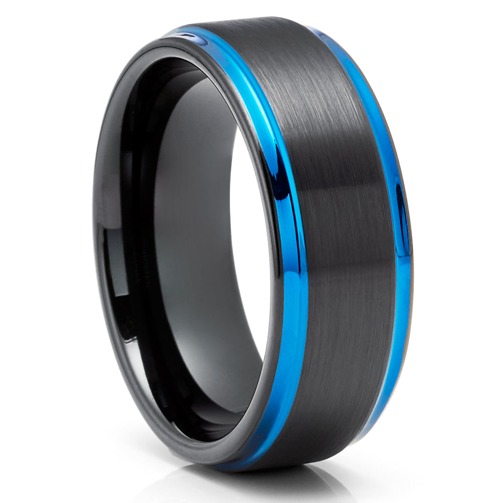 8mm Blue Tungsten Ring Black Tungsten Wedding Ring Black wedding Rinb