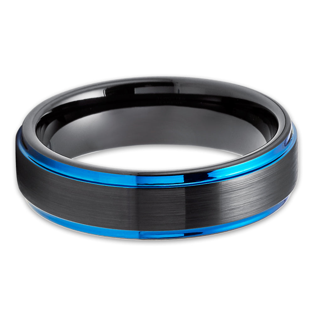Blue Tungsten Ring Black Tungsten Ring Engagement Ring 6mm Black Ring