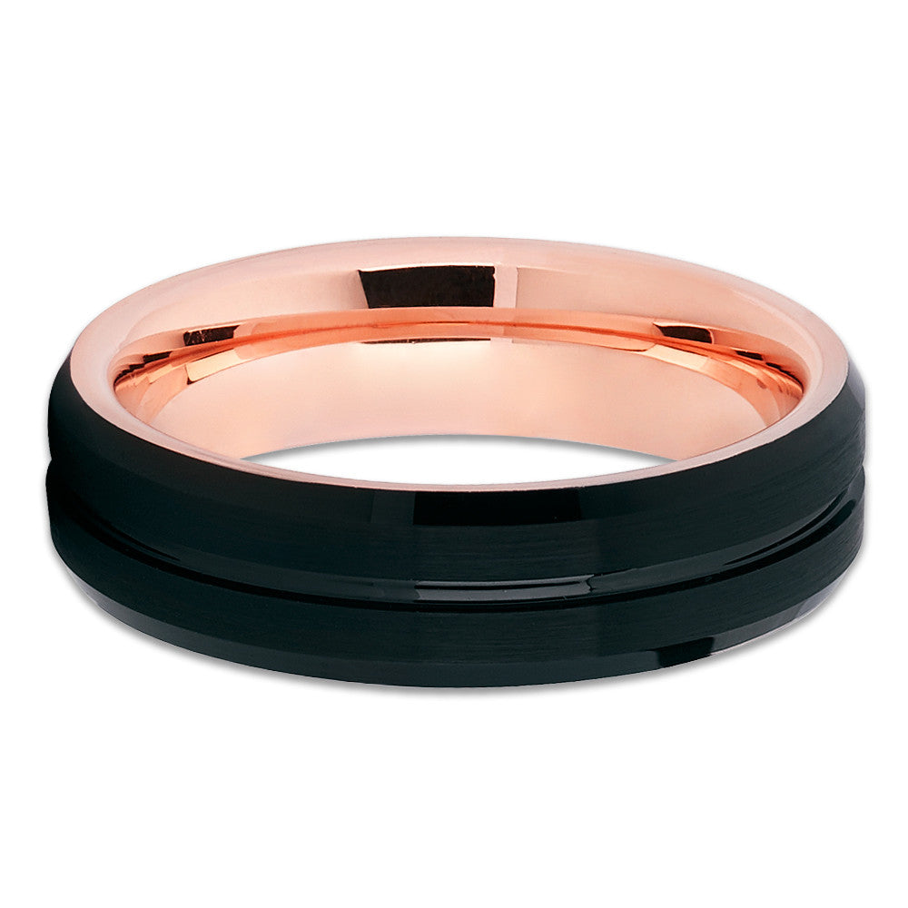6mm Woman's Wedding Ring Rose Gold Tungsten Ring Engagement Ring Black
