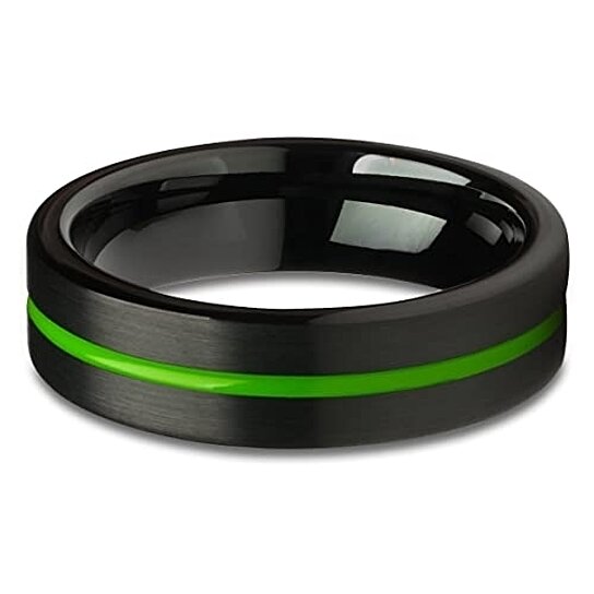 Black Tungsten Wedding Ring Green Tungsten Ring Engagement Ring 6mm Black