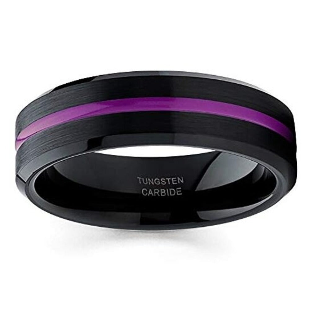 6mm Purple Tungsten Wedding Ring Purple Wedding Ring Tungsten Ring Black