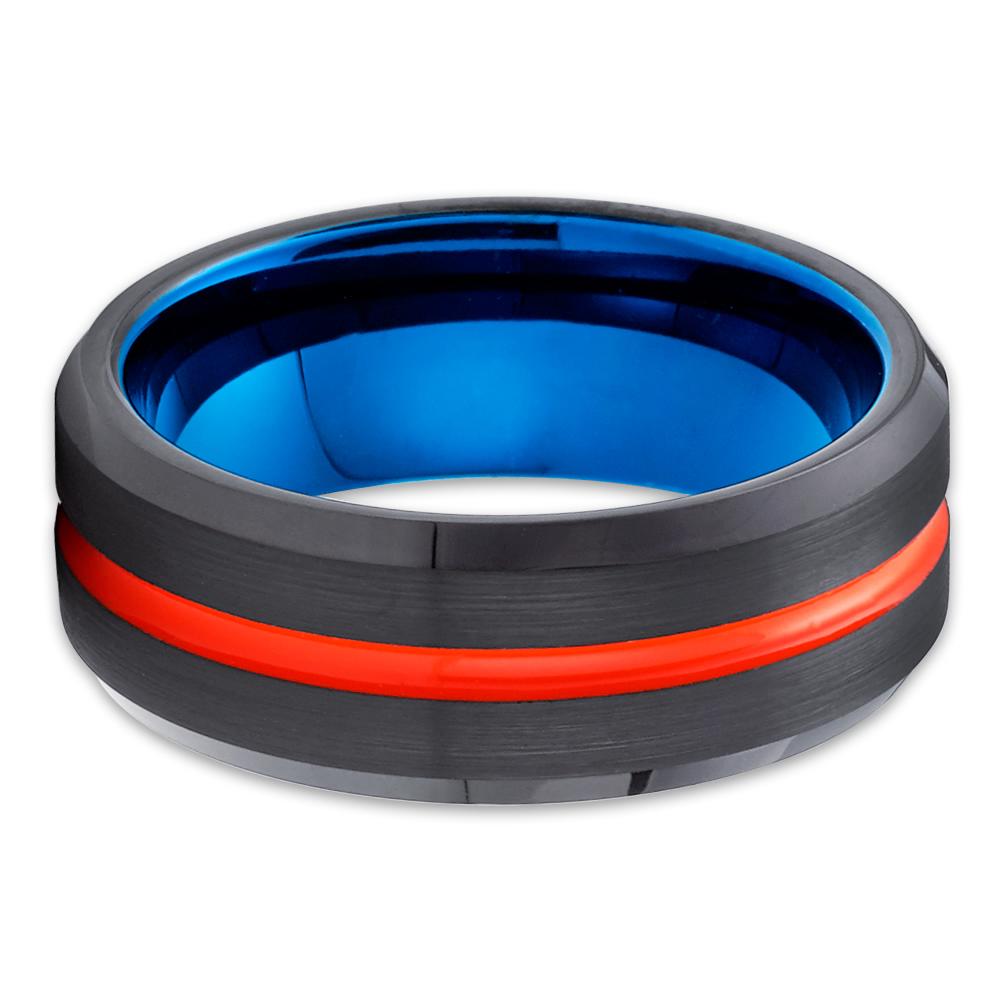 Orange Tungsten Wedding Ring Blue Tungsten Ring Engagement Ring