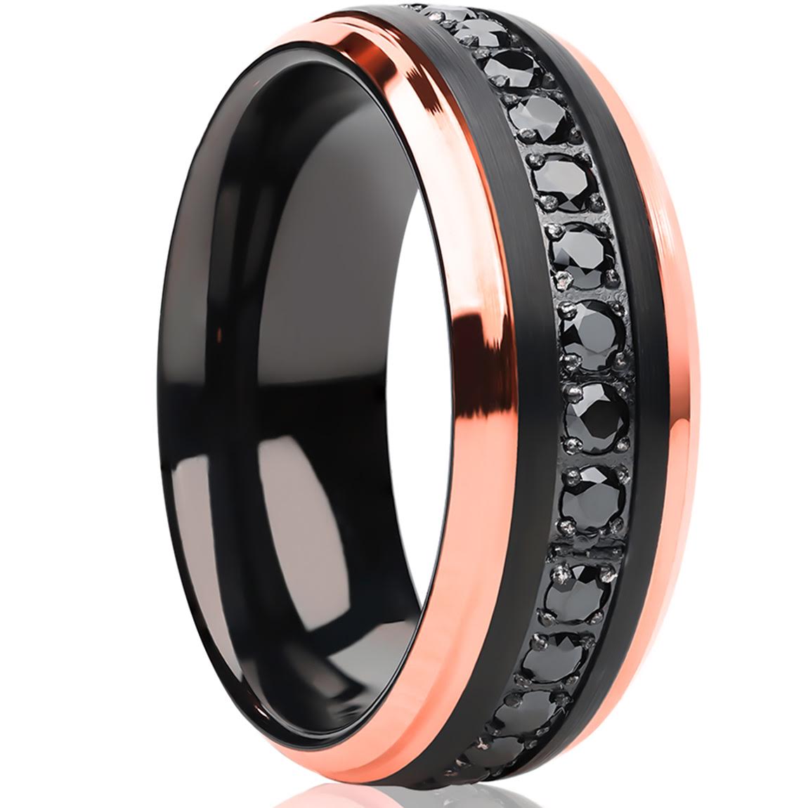 Rose Gold Wedding Ring CZ Wedding Ring Black Tungsten Ring Engagement Ring