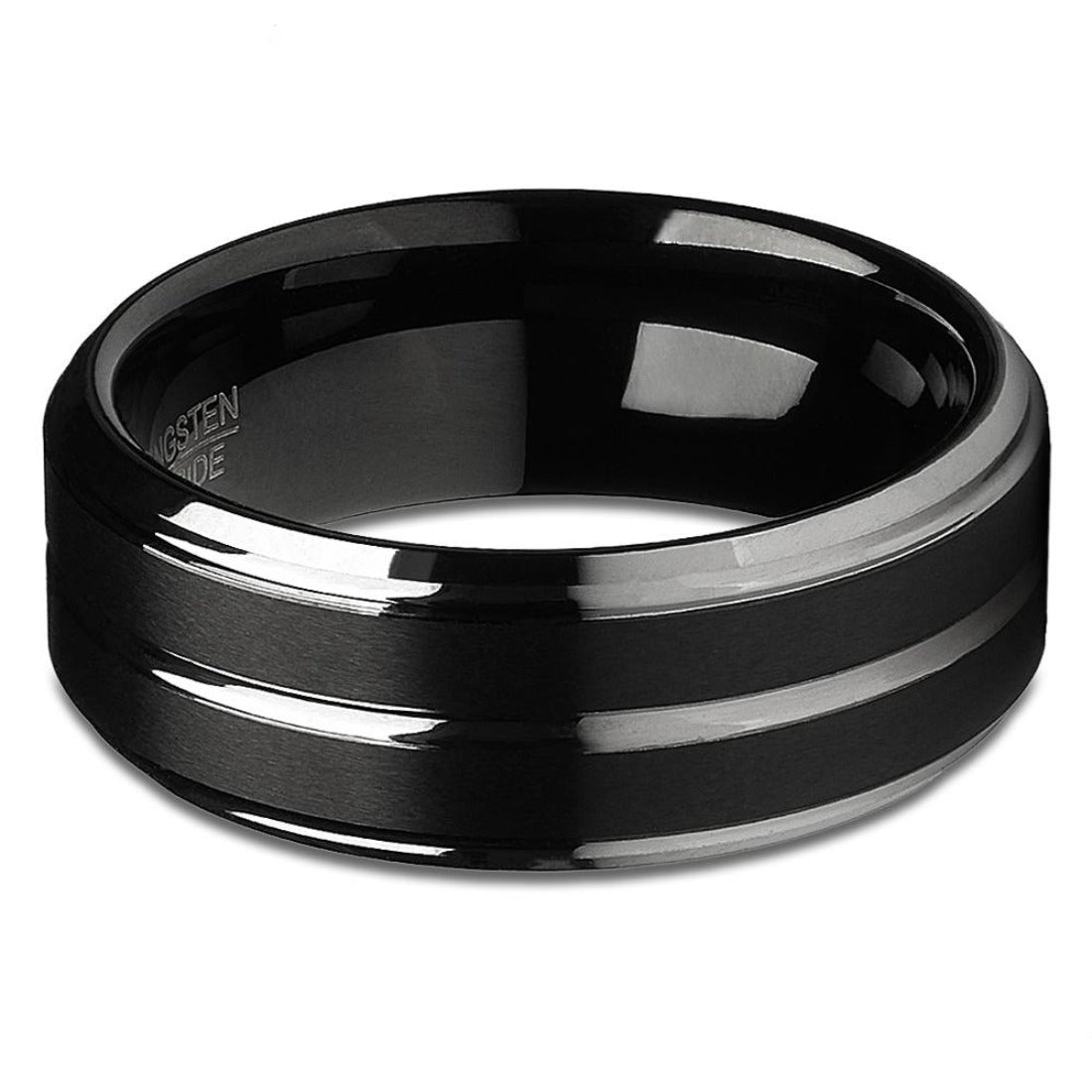 Black Tungsten Wedding Ring 8mm Wedding Ring Silver Wedding Ring Brush