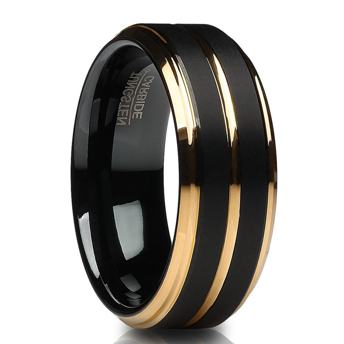 Black Tungsten Wedding Ring Yellow Gold Ring Tungsten Carbide Ring Men & Women