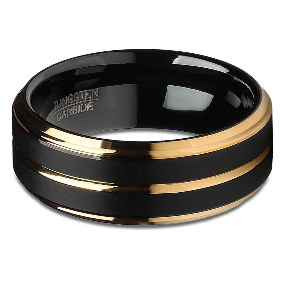 Black Tungsten Wedding Ring Yellow Gold Ring Tungsten Carbide Ring Men & Women