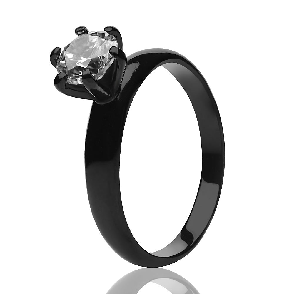 Black Solitaire Wedding Ring CZ Wedding Ring Engagement Ring Black Titanium Ring