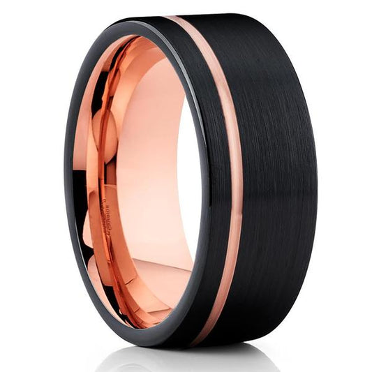 Rose Gold Wedding Ring Tungsten Wedding Ring 8mm Wedding Ring Black