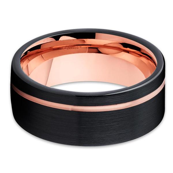 Rose Gold Wedding Ring Tungsten Wedding Ring 8mm Wedding Ring Black