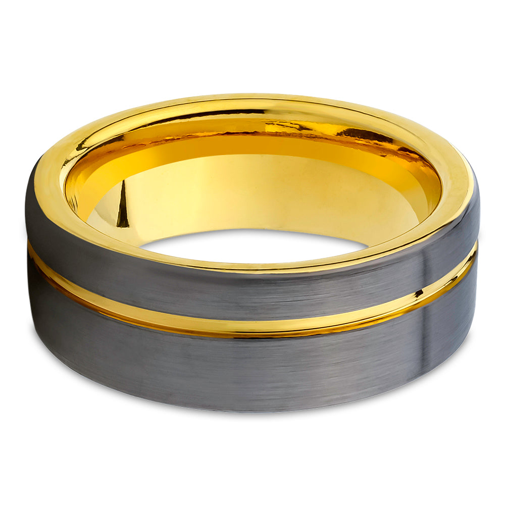 Yellow Gold Tungsten Ring 8mm Wedding Ring Anniversary Ring Gunmetal