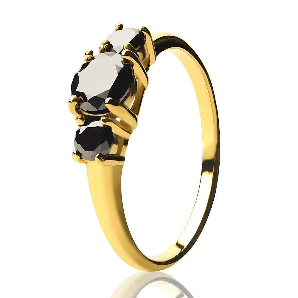 Solitaire Wedding Ring Black CZ Wedding Ring Yellow Gold Ring Anniversary Ring