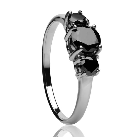 Silver Solitaire Ring Titanium Wedding Ring Black CZ Ring