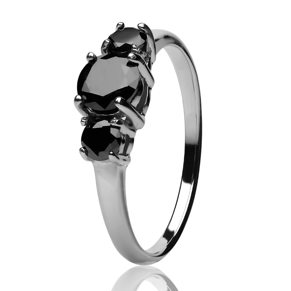Silver Solitaire Ring Titanium Wedding Ring Black CZ Ring