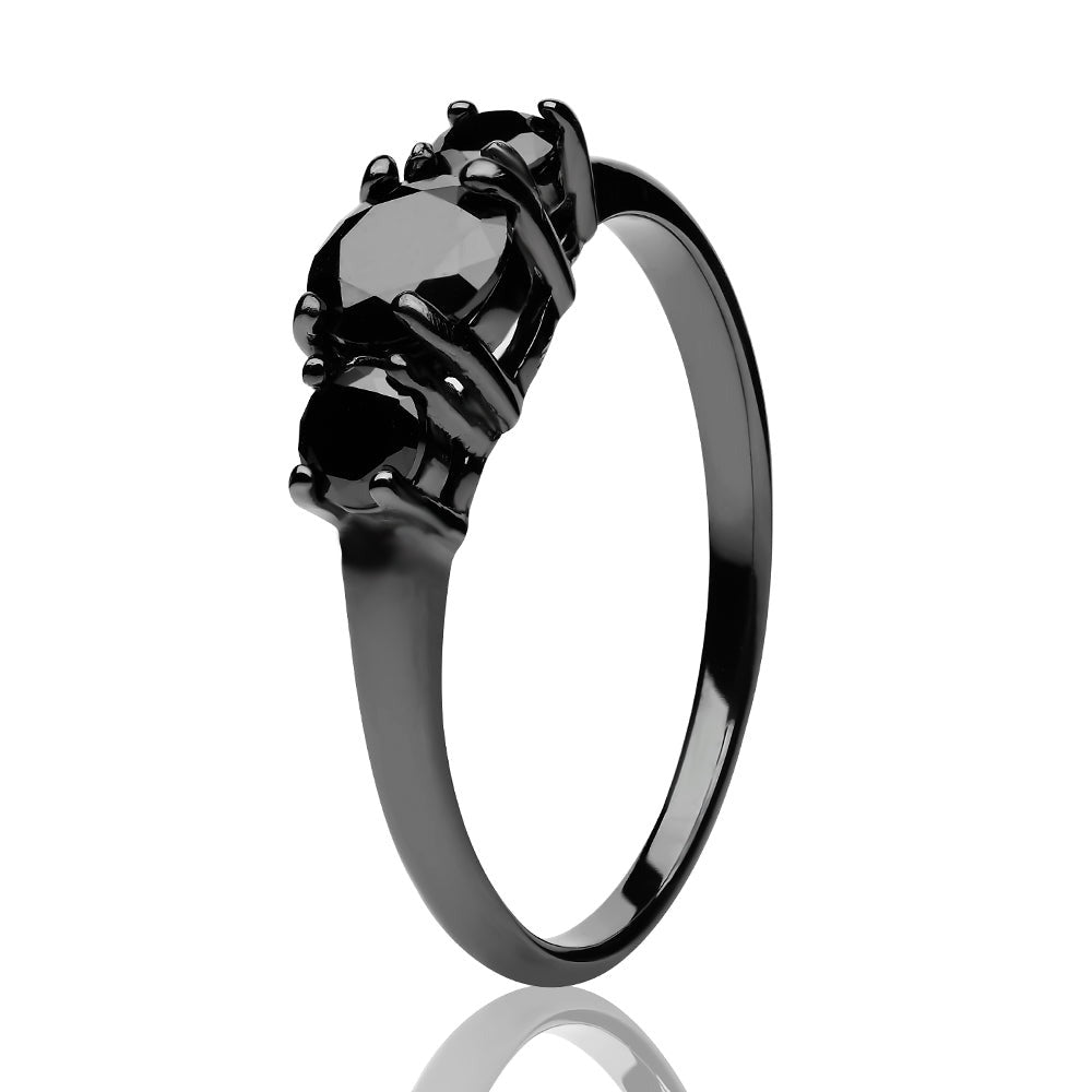 Solitaire Wedding Ring Black CZ Wedding Ring Engagement Ring Silver