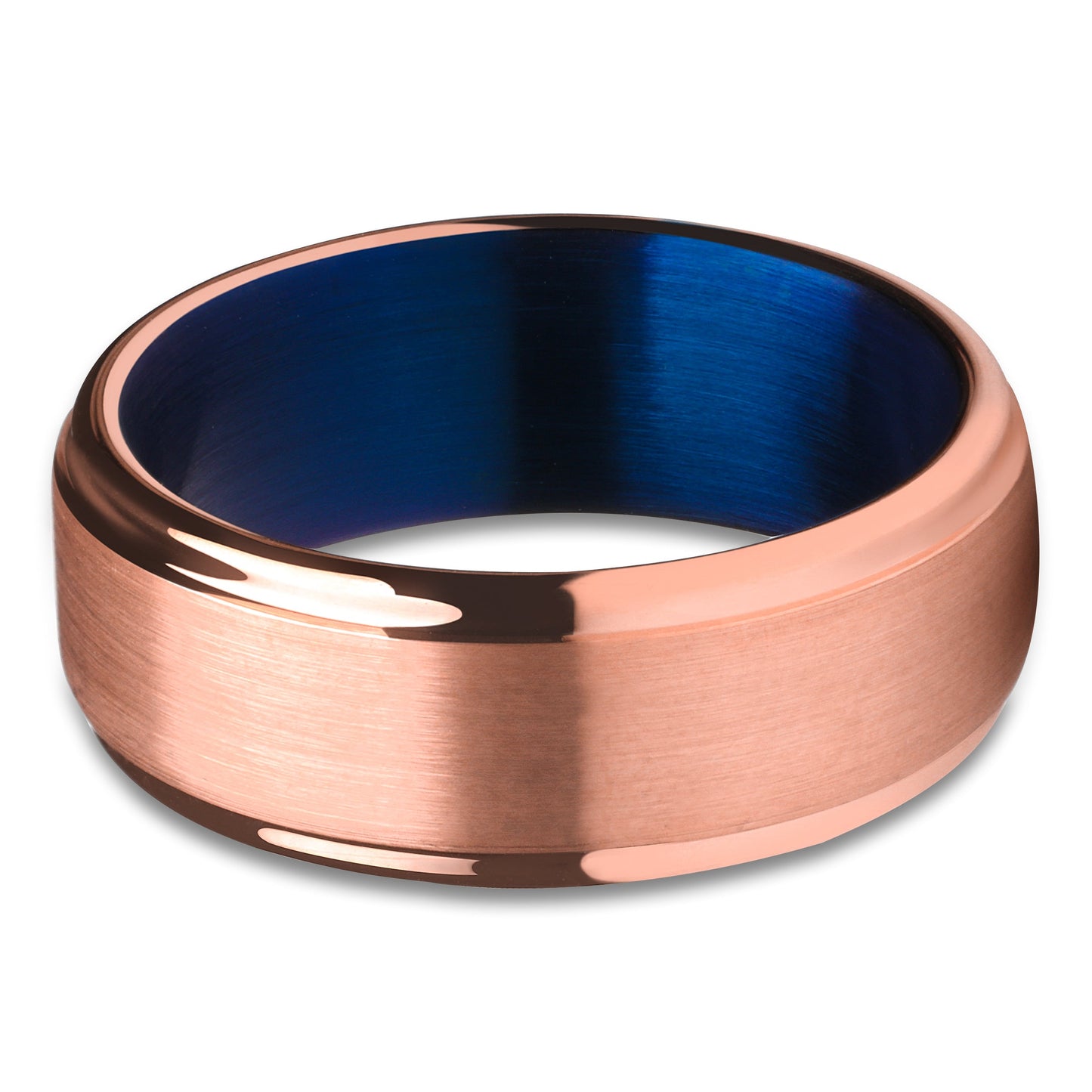 Rose Gold Tungsten Wedding Ring Blue Wedding Ring 8mm