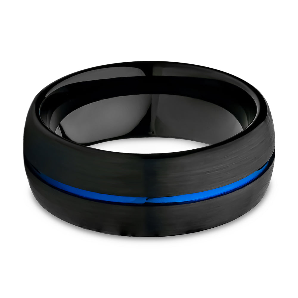 Black Wedding Ring Blue Tungsten Ring Engagement Ring 8mm Wedding Ring