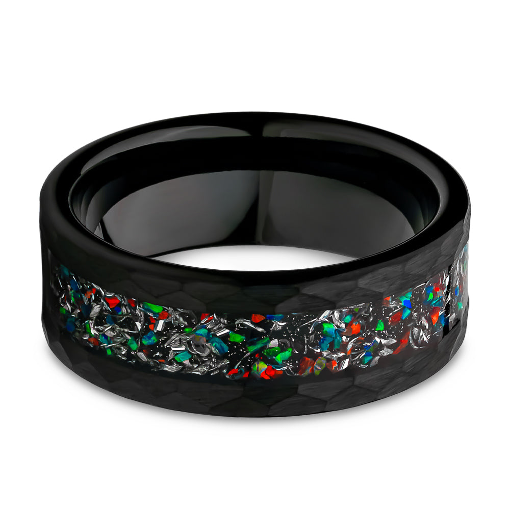Opal Wedding Ring Galaxy Opal Wedding Band Tungsten Wedding Ring Black