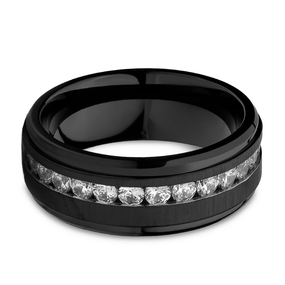 Titanium Wedding Ring CZ Wedding Ring White CZ Wedding Ring Black Ring