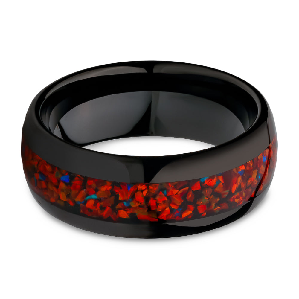 Galaxy Opal Tungsten Ring,Black Tungsten Ring,Engagement Ring,Wedding Ring,Red Ring