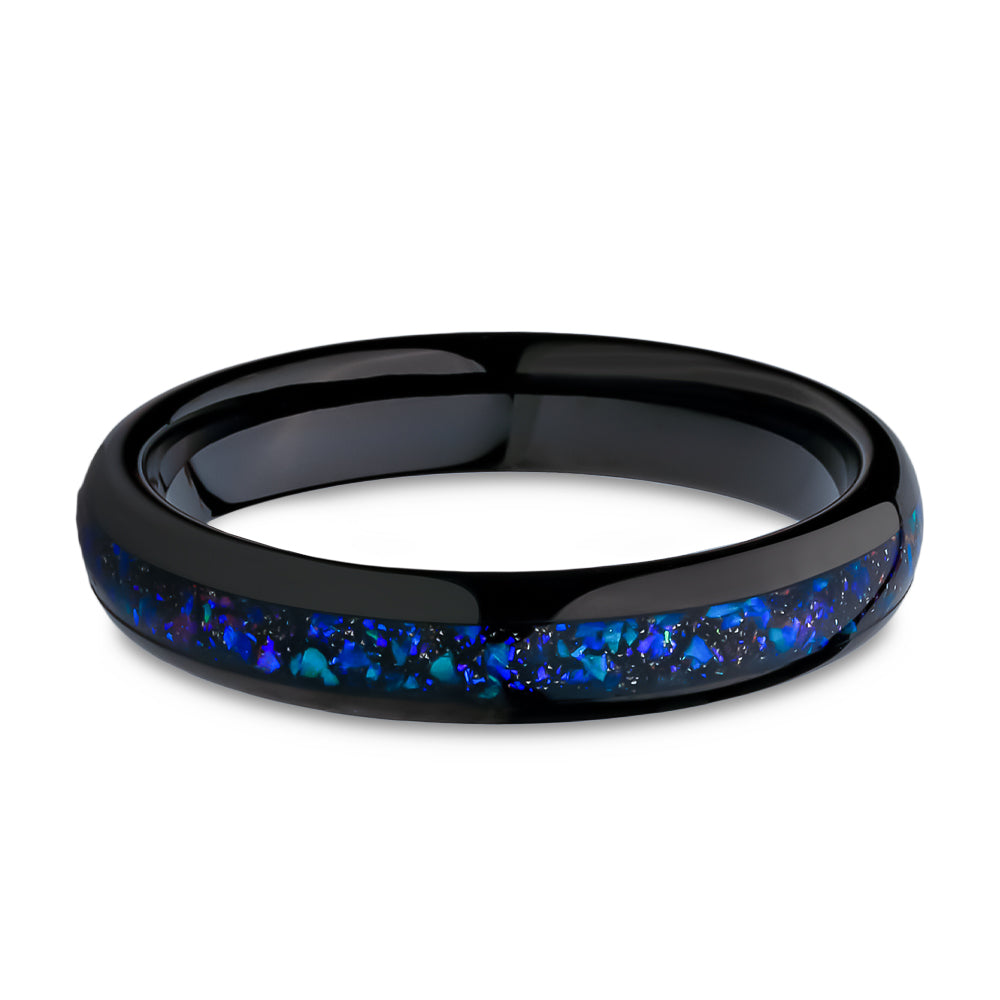 4mm Tungsten Wedding Ring Galaxy Opal Wedding Ring Engagement Ring Black