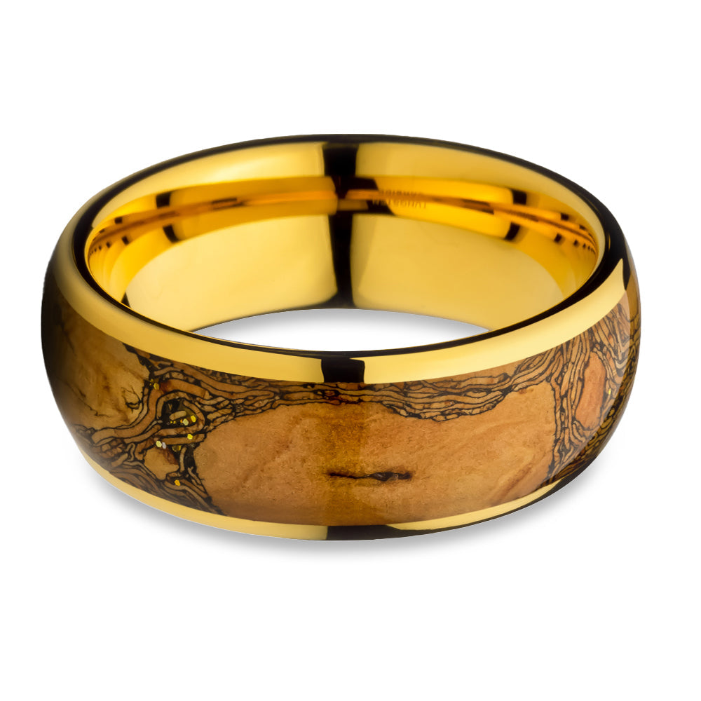 Cork Wedding Ring Yellow Gold Tungsten Ring 8mm Wedding Ring