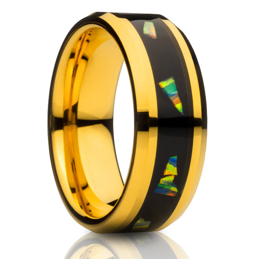 Yellow Gold Wedding Ring Abalone Wedding Ring Tungsten Wedding Ring 8mm Ring