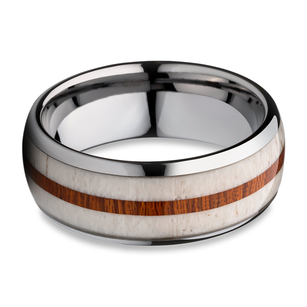 8mm Wedding Ring Deer Antler Wedding Ring Koa Wood Wedding Band Silver