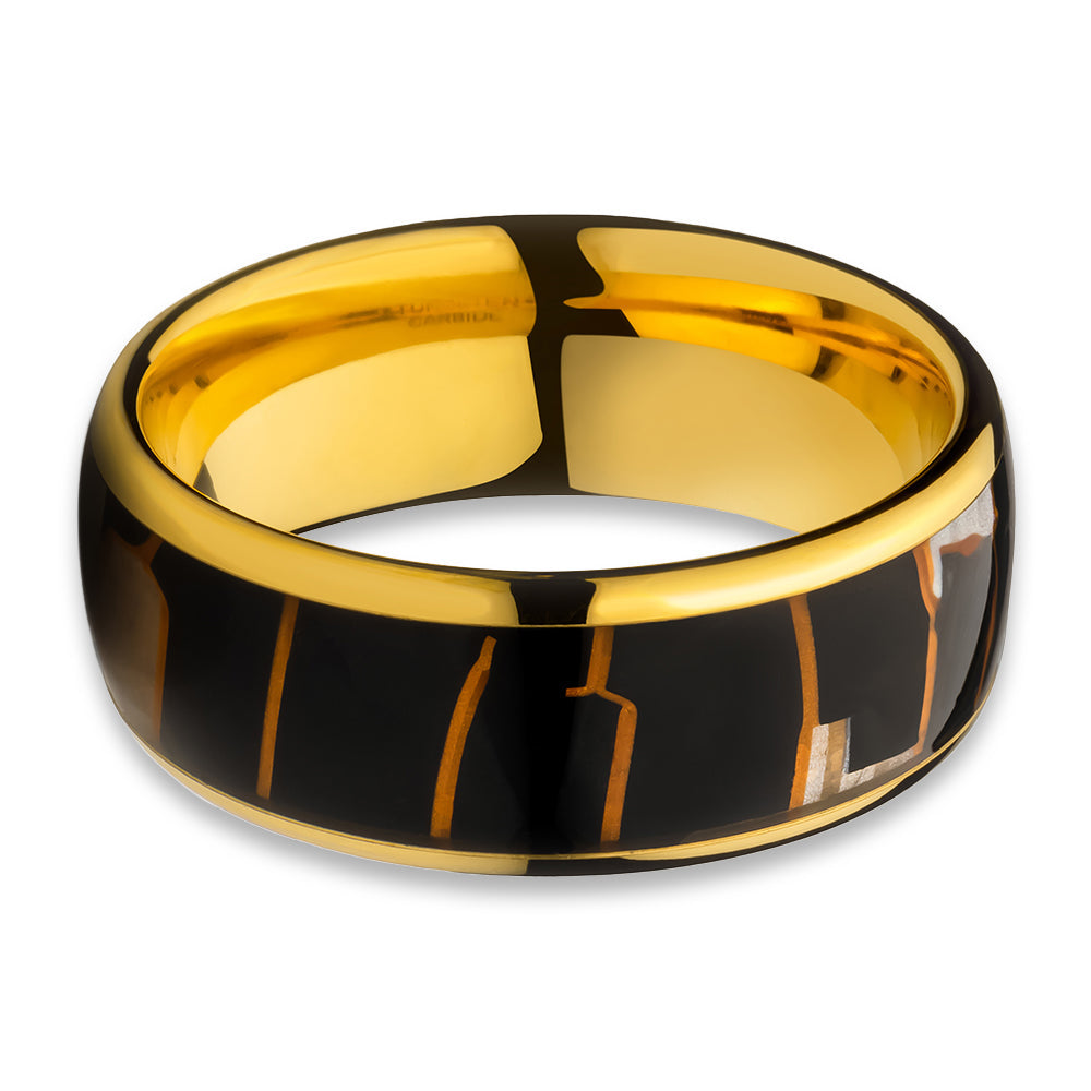 Yellow Gold Wedding Ring Tungsten Wedding Ring Capiz Wedding Ring